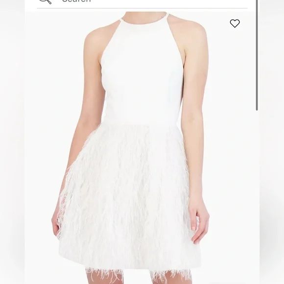 BCBGMAXAZRIA Women's Feather Skirt Mini Dress - Ivory/Cream - Size 8 - Off White